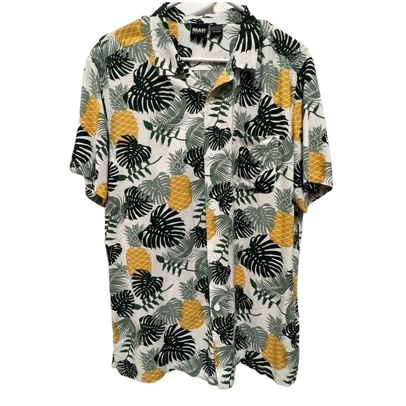 Mad Engine Men’s Pineapple & Palm Leaf Button Down Shirt, Size Large. - Picture 7 of 11